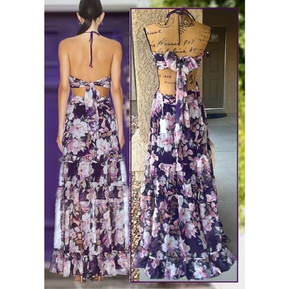 ASTR the Label Women's Kitsune Floral Cut-Out Halter Maxi Dress Size: L - Picture 4 of 12